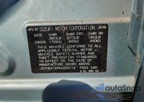 2009 Suzuki Sx4 Technology из США, поврежденный, VIN JS2YB413996200114